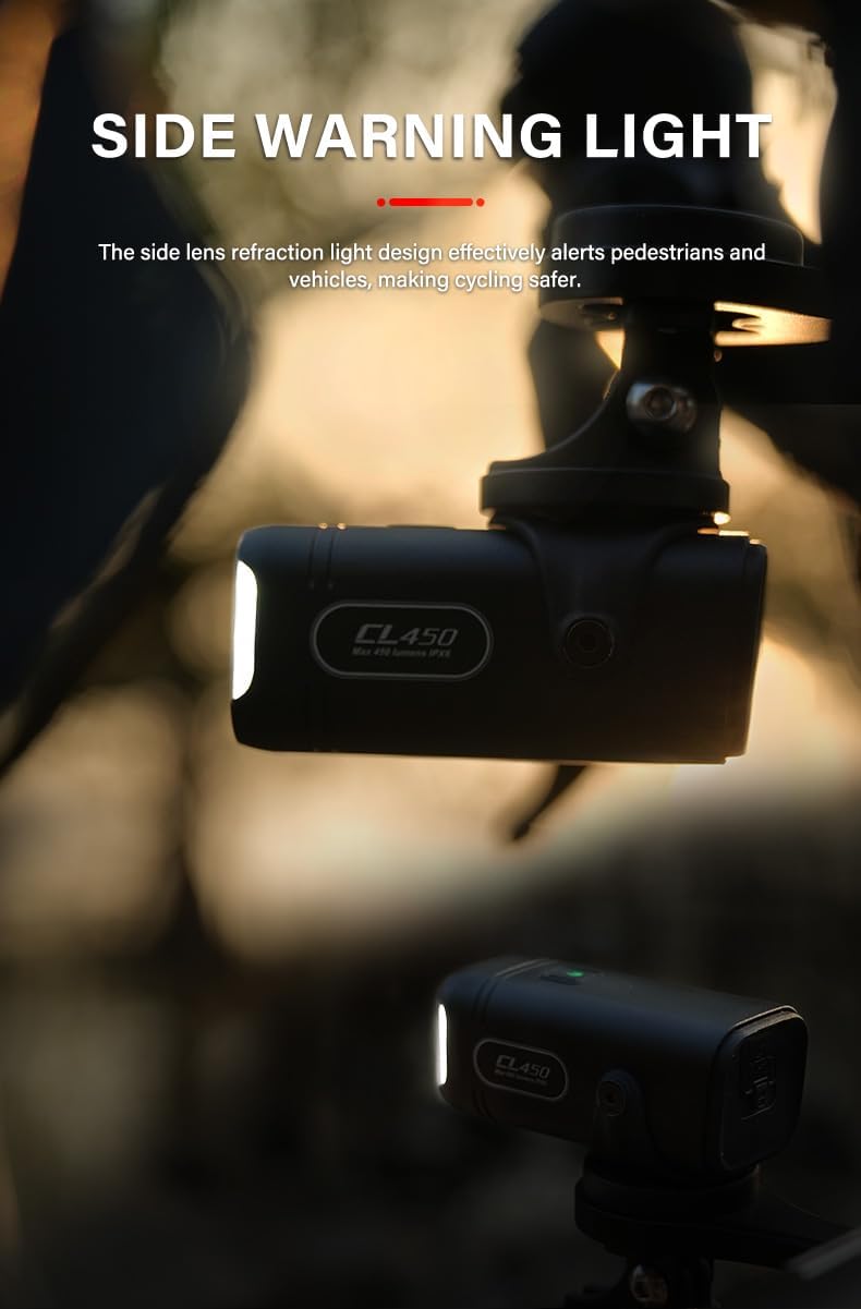 TOWILD CL450 Bike Lights for Night Riding, 450 Lumens, USB-C Rechargeable, Aluminum Alloy, IPX6 Waterproof - Image 4